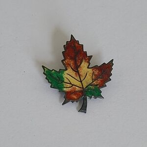 Vintage Retro Sterling Silver Enamel Red Green Canada Maple Leaf Pin Brooch